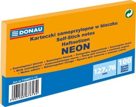 Notes samoprzylepny (karteczki) Neon pomarańczowy 100k [mm:] 127x76 Donau (7588011-12)