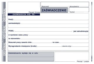 Druk samokopiujący A6 Zaświadczenie o zatrudnieniu 80k. Michalczyk i Prokop (502-5)