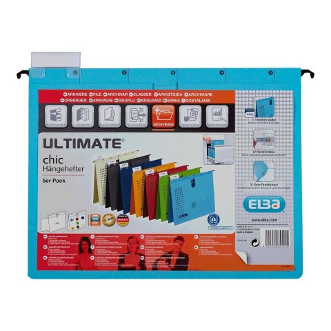 Skoroszyt A4 Chic Ultimate wiszący niebieski karton 230g Elba (100552091)