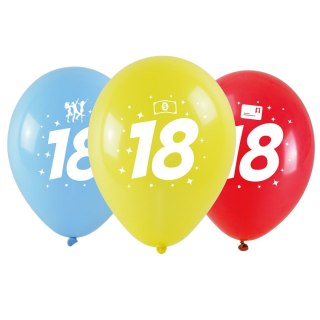 Balon gumowy z nadrukiem cyferki - 18 (3 szt.) mix 280mm Arpex (KB1993-18-9944)