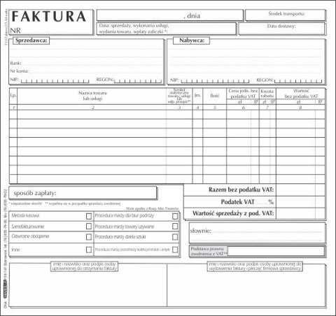 Druk samokopiujący 2/3 A4 Faktura VAT 2/3 A4 netto 100k. Stolgraf (F10)