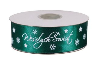 Wstążka Craft-Fun Series satynowa satynowa z nadrukiem Wesołych Świąt 25 zielony ciemny Titanum (25/25YGREEN)