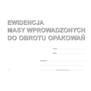 Druk offsetowy A4 Ewidencja masy wprowadzonych do obrotu opakowań 16k. Michalczyk i Prokop (S-220-1)