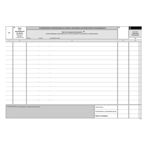 Druk offsetowy A4 Ewidencja masy wprowadzonych do obrotu opakowań 16k. Michalczyk i Prokop (S-220-1)