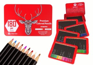 Kredki ołówkowe Zestaw Małego Artysty W Metalowym Pojemniku Kredki 180szt. 18 kol. Lean (16138)