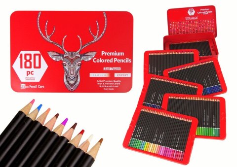 Kredki ołówkowe Zestaw Małego Artysty W Metalowym Pojemniku Kredki 180szt. 18 kol. Lean (16138)