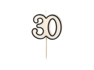 Świeczka urodzinowa liczba 30, 5,5cm, biało-czarny Partydeco (SCU16-30)