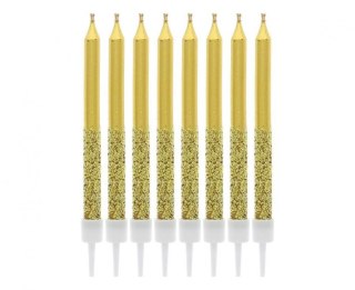 Świeczka urodzinowa metaliczno-brokatowe, złote, 6x0.5 cm, 8 szt. Godan (BH-SMMB)