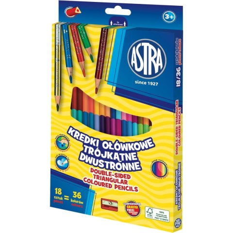 Kredki ołówkowe dwustronne trójkątne 18 kol. Astra