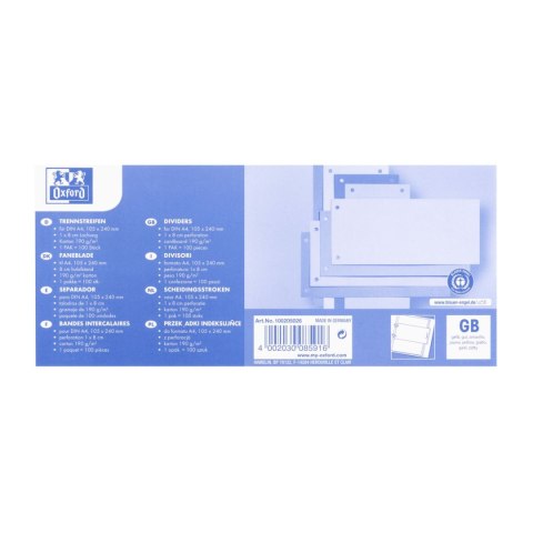 Przekładka czysta 1/3 A4 żółta 180g 100k Oxford (100205026)