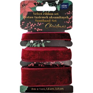 Tasiemka CHRISTMAS AKSAMITNA RED czerwona Interdruk (3X2M)