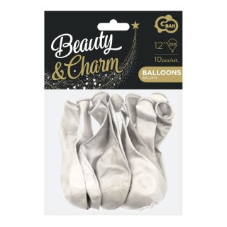 Balon gumowy Beauty&Charm metaliki białe 10szt. biały metalizowany 300mm 12cal Godan (CB-1MBI)