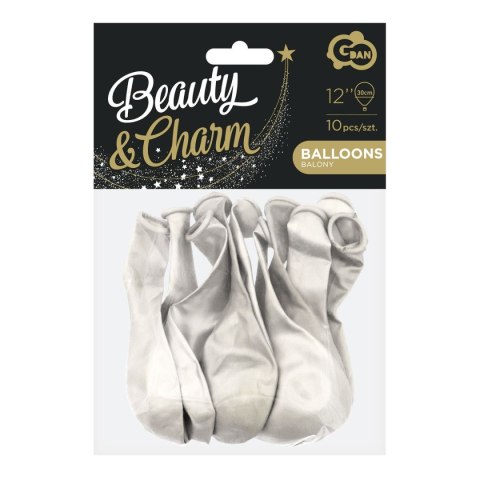 Balon gumowy Beauty&Charm metaliki białe 10szt. biały metalizowany 300mm 12cal Godan (CB-1MBI)