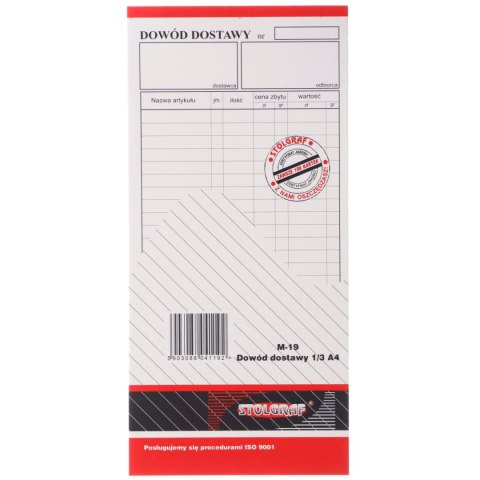 Druk samokopiujący 1/3 A4 dowód dostawy 1/3 A4 100k. Stolgraf (M19)