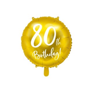 Balon foliowy 80 urodziny, złoty 45 cm (18\\ 18cal Partydeco (FB24M-80-019)
