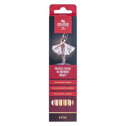 Pastele suche Pastele suche w drewnie Gioconda 6 sztuk BRĄZY 6 kol. Koh-I-Noor