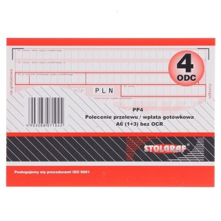 Druk samokopiujący A6 polecenie przelewu/wpłata gotówki A6 1+3 100k. Stolgraf (PP4)