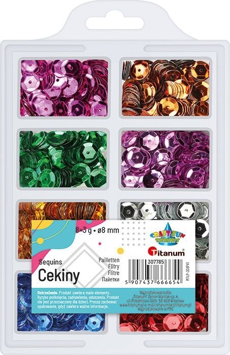 Zestaw cekinów Titanum Craft-Fun Series okrągłych 8 kolorów x 3g