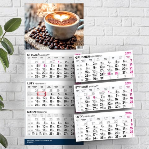 Kalendarz ścienny PREMIUM trójdzielny A4 Press (KAWA)