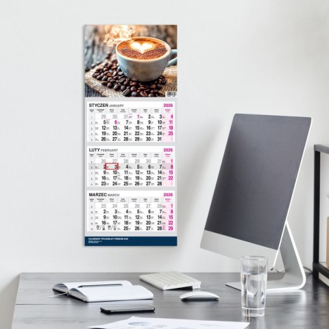 Kalendarz ścienny PREMIUM trójdzielny A4 Press (KAWA)