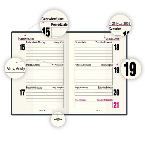 Kalendarz książkowy (terminarz) kieszonkowy A7 Press (tygodniowy)