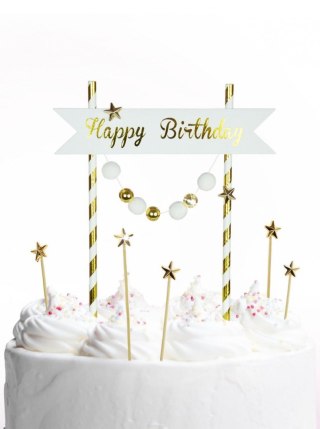 Dekoracja na tort Happy Birthday - pomponiki złote Arpex (KK0133ZLO-7690)