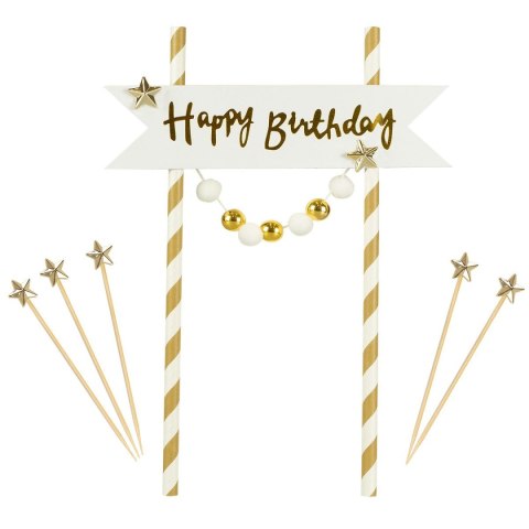 Dekoracja na tort Happy Birthday - pomponiki złote Arpex (KK0133ZLO-7690)