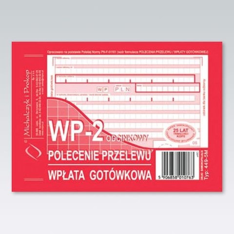 Druk samokopiujący A6 Polecenie przelewu/wpłata gotówkowa 2-odc. 80k. Michalczyk i Prokop (449-5M)