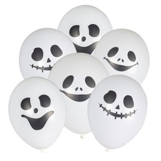 Balon gumowy z halloweenowym nadrukiem - duszki (6 szt.) biały 280mm Arpex (KB3057)