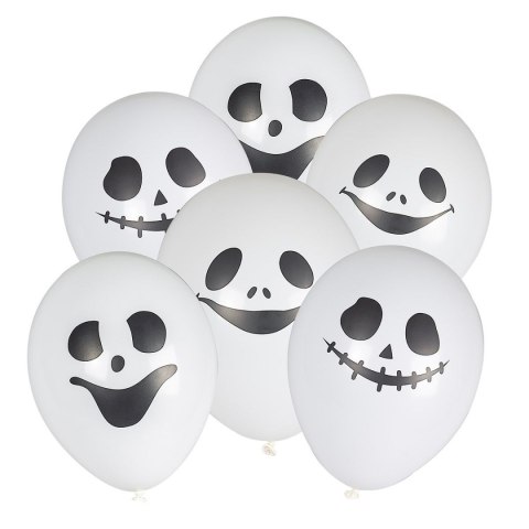 Balon gumowy z halloweenowym nadrukiem - duszki (6 szt.) biały 280mm Arpex (KB3057)