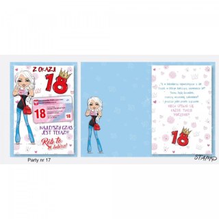 Kartka składana B6 PARTY Urodzinowy dla dziewczyny 18 lat Ev-corp (STKP-017)