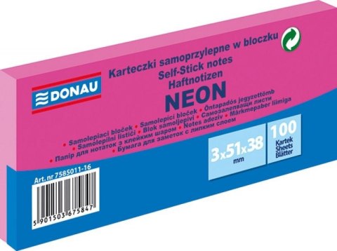 Notes samoprzylepny (karteczki) Neon różowy 300k [mm:] 51x38 Donau (7585011-16)