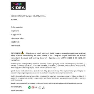 Farba do malowania twarzy 6 kolor. Kidea (KDT6KA)