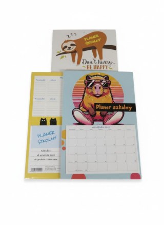 Kalendarz ścienny szkolny KAPIBARA,KOT,LENIWIEC 600mm x 300mm Jotan (trójdzielny)