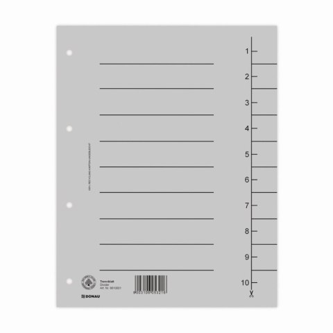 Przekładka numeryczna A4 mix kolorów 250g 100k 1-10 [mm:] 235x300 Donau (8610001S-99)