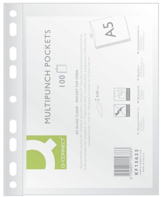 Koszulki na dokumenty krystaliczne A5 kolor: przezroczysty typu U 50 mic. Q-Connect (KF15633)