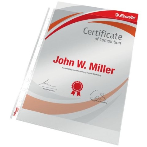 Koszulki na dokumenty krystaliczne A4 kolor: przezroczysty typu U 105 mic. Esselte (56093)