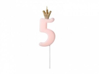 Świeczka urodzinowa Cyferka 5, jasny różowy, 9.5cm Partydeco (SCU6-5-081J)