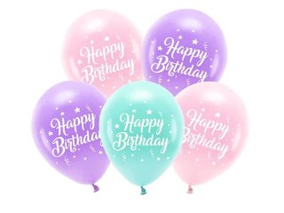 Balon gumowy Eco 26 cm, Happy Birthday mix 260mm Partydeco (ECO26P-201-081-5)
