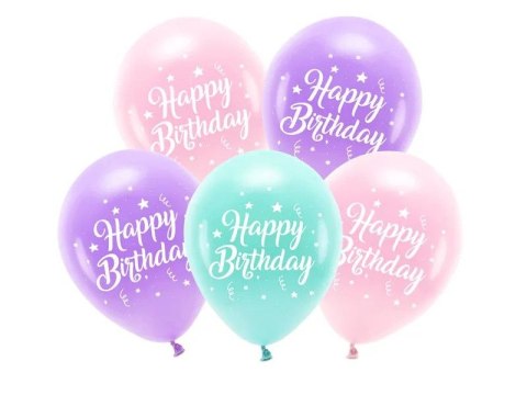 Balon gumowy Eco 26 cm, Happy Birthday mix 260mm Partydeco (ECO26P-201-081-5)