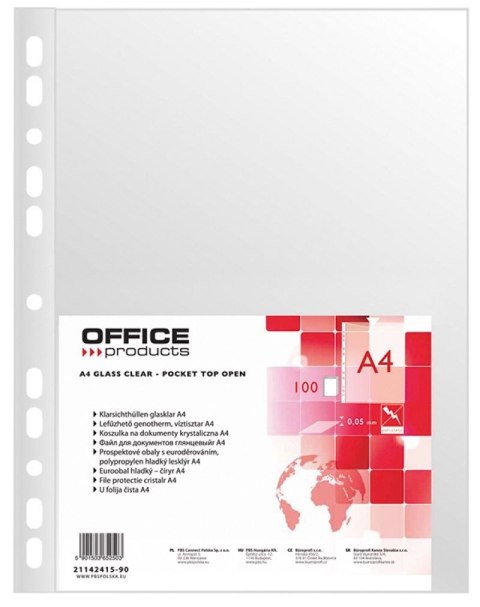 Koszulki na dokumenty krystaliczne A4 kolor: przezroczysty typu U 50 mic. Office Products (21142415-90)