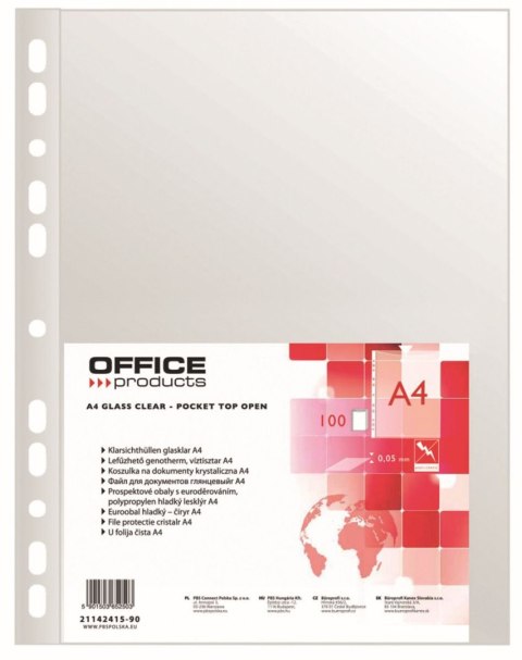 Koszulki na dokumenty krystaliczne A4 kolor: przezroczysty typu U 50 mic. Office Products (21142415-90)