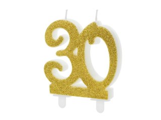 Świeczka urodzinowa liczba 30, złoty 7.5cm Partydeco (SCU5-30-019)