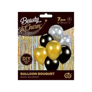 Balon gumowy Bukiet balonowy złoto-srebrno-czarny, 7 szt. miedziana 300mm 12cal Godan (BB-ZSC7)