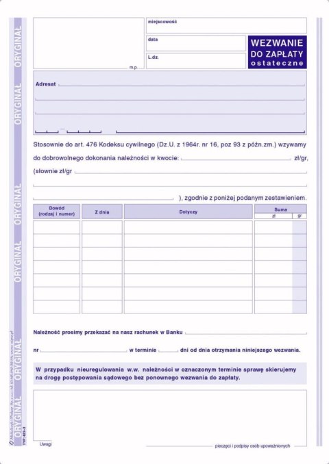 Druk samokopiujący A5 S o/1k 80k. Michalczyk i Prokop (423-3)