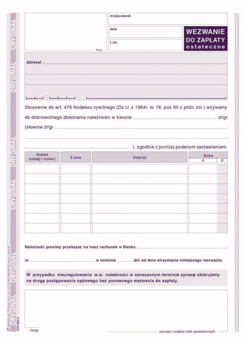 Druk samokopiujący A5 S o/1k 80k. Michalczyk i Prokop (423-3)