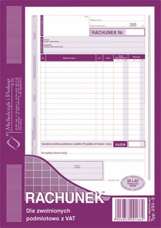 Druk samokopiujący A5 Rachunek dla zwolnionych podmiotowo z VAT 80k. Michalczyk i Prokop (233-3)