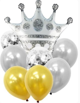 Balon gumowy zestaw balonów 9 elementów korona srebrna mix Antella
