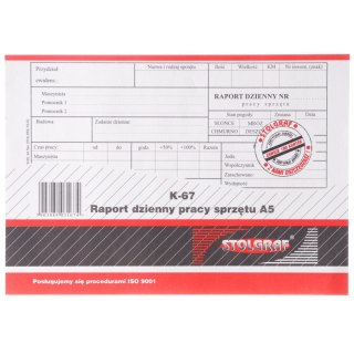 Druk offsetowy A5 Raport dzienny pracy sprzeętu A5/100 , k67 100k. Stolgraf (K67)