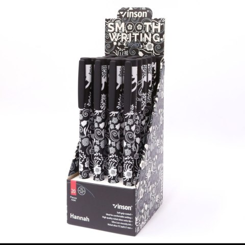 Długopis olejowy Fashion A71 KWIATY BLACK-WHITE wkład niebieski 0,7mm Vinson